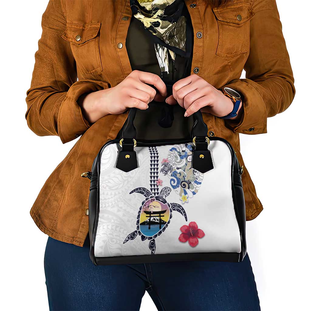 Hawaiian and Japanese Together Shoulder Handbag Japanese Culture and Turtle Kakau Tattoo White Color LT03 - Polynesian Pride