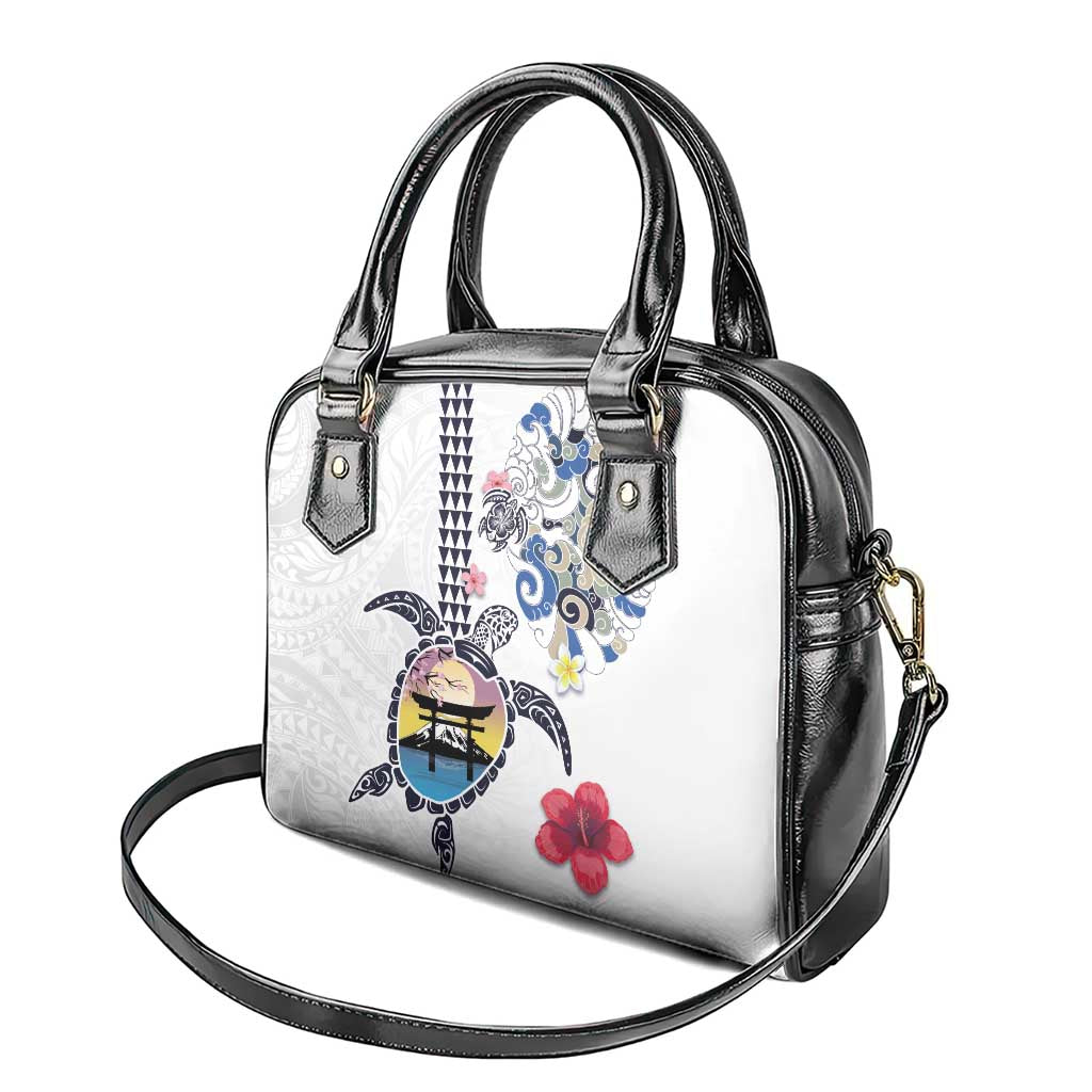 Hawaiian and Japanese Together Shoulder Handbag Japanese Culture and Turtle Kakau Tattoo White Color LT03 - Polynesian Pride