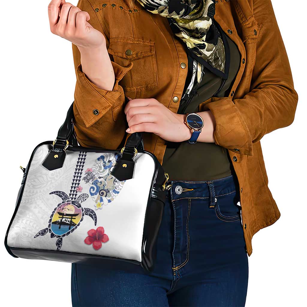 Hawaiian and Japanese Together Shoulder Handbag Japanese Culture and Turtle Kakau Tattoo White Color LT03 - Polynesian Pride