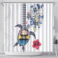 Hawaiian and Japanese Together Shower Curtain Japanese Culture and Turtle Kakau Tattoo White Color LT03 - Polynesian Pride