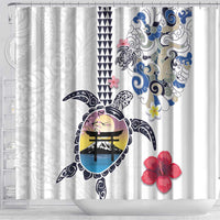 Hawaiian and Japanese Together Shower Curtain Japanese Culture and Turtle Kakau Tattoo White Color LT03 - Polynesian Pride