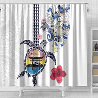 Hawaiian and Japanese Together Shower Curtain Japanese Culture and Turtle Kakau Tattoo White Color LT03 - Polynesian Pride