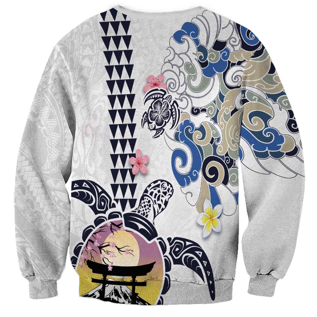 Hawaiian and Japanese Together Sweatshirt Japanese Culture and Turtle Kakau Tattoo White Color LT03 - Polynesian Pride