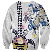 Hawaiian and Japanese Together Sweatshirt Japanese Culture and Turtle Kakau Tattoo White Color LT03 - Polynesian Pride