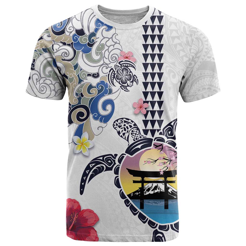 Hawaiian and Japanese Together T Shirt Japanese Culture and Turtle Kakau Tattoo White Color LT03 White - Polynesian Pride
