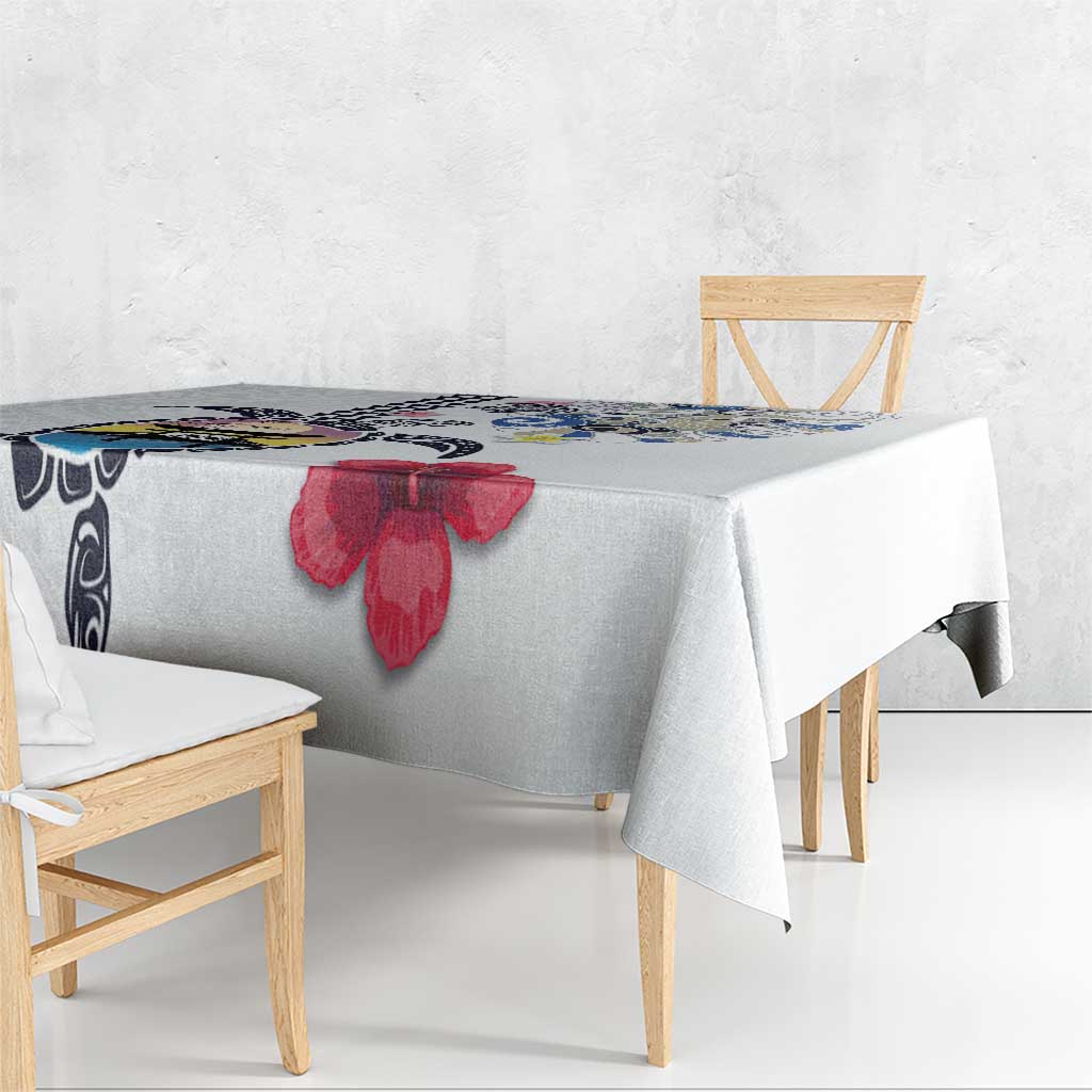 Hawaiian and Japanese Together Tablecloth Japanese Culture and Turtle Kakau Tattoo White Color LT03 - Polynesian Pride