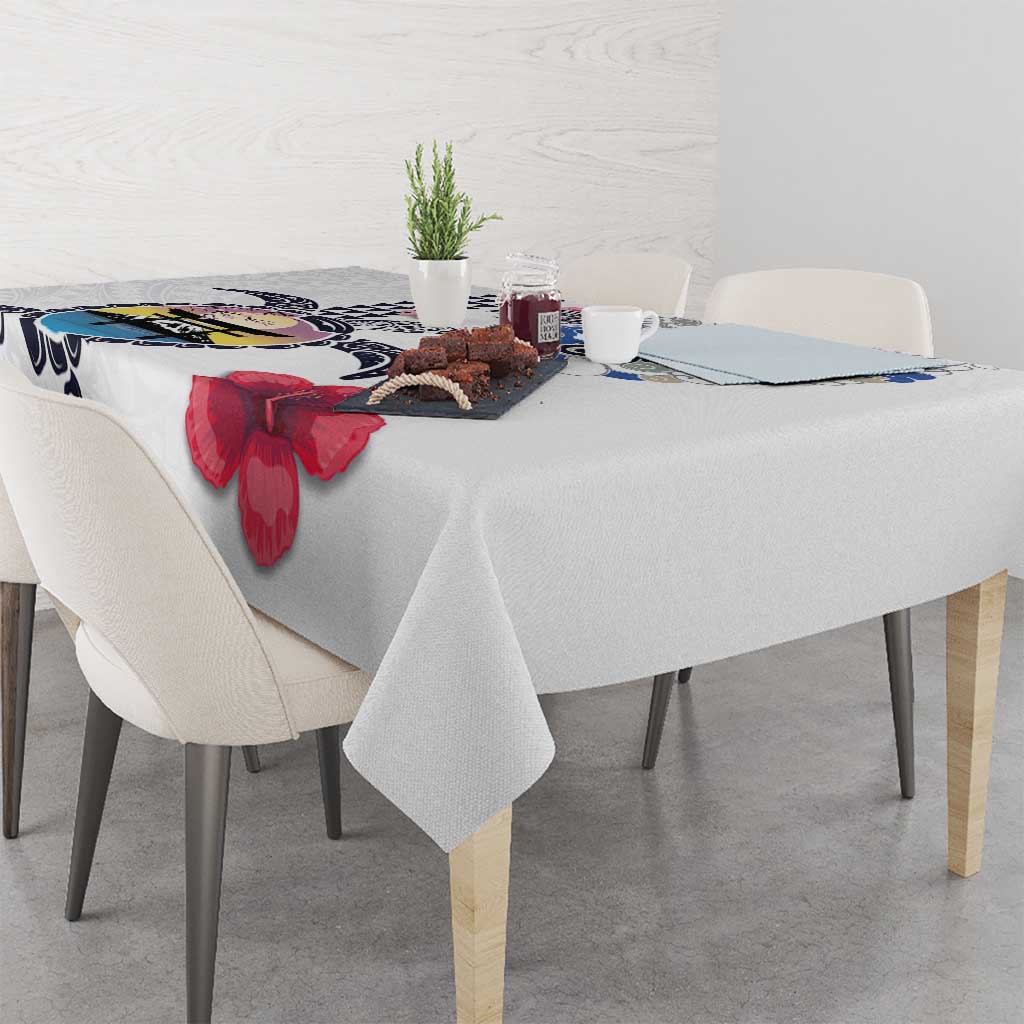 Hawaiian and Japanese Together Tablecloth Japanese Culture and Turtle Kakau Tattoo White Color LT03 - Polynesian Pride