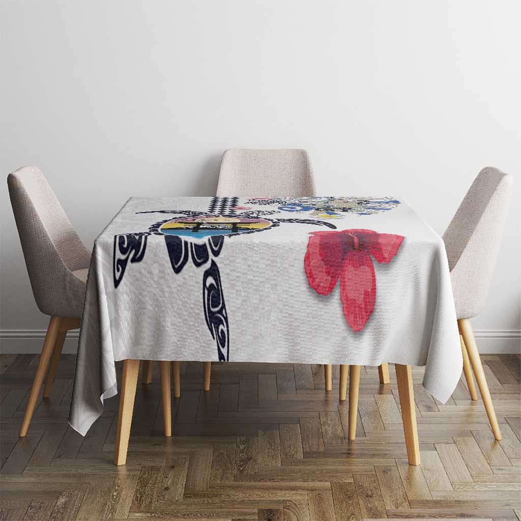 Hawaiian and Japanese Together Tablecloth Japanese Culture and Turtle Kakau Tattoo White Color LT03 - Polynesian Pride