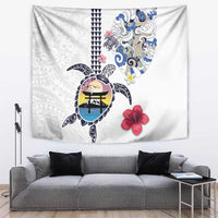 Hawaiian and Japanese Together Tapestry Japanese Culture and Turtle Kakau Tattoo White Color LT03 White - Polynesian Pride