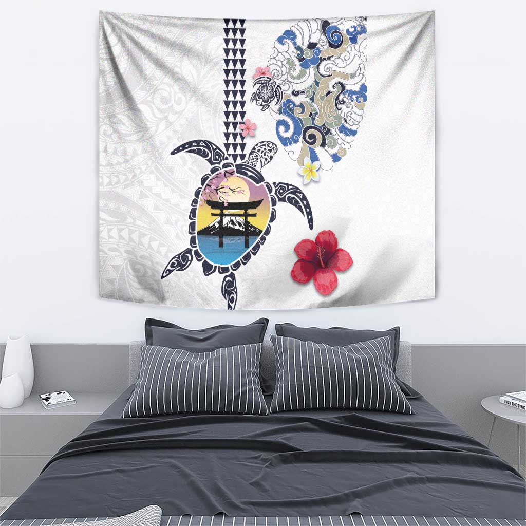 Hawaiian and Japanese Together Tapestry Japanese Culture and Turtle Kakau Tattoo White Color LT03 - Polynesian Pride