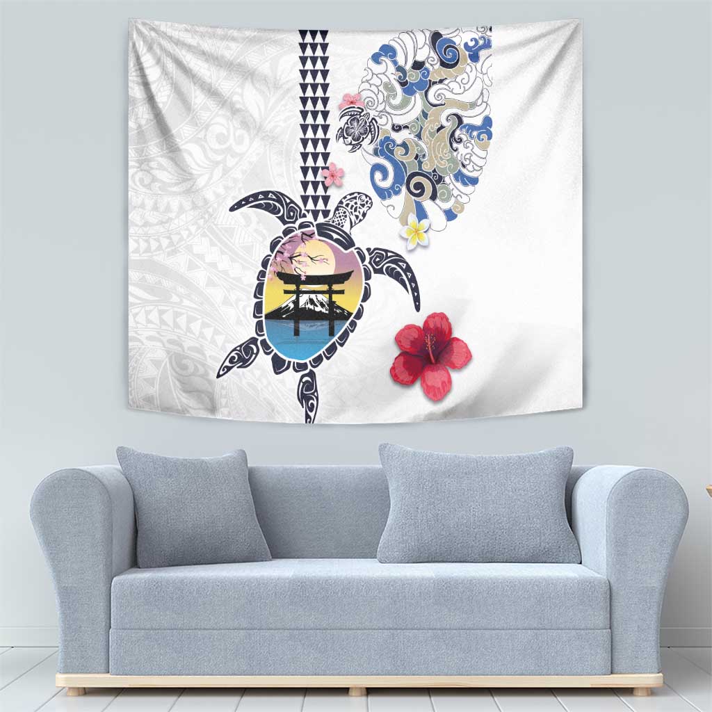 Hawaiian and Japanese Together Tapestry Japanese Culture and Turtle Kakau Tattoo White Color LT03 - Polynesian Pride