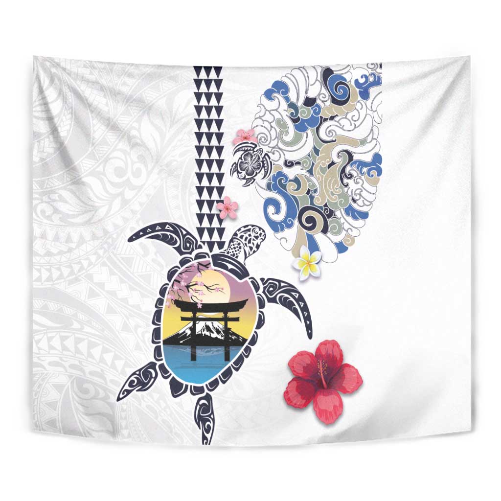 Hawaiian and Japanese Together Tapestry Japanese Culture and Turtle Kakau Tattoo White Color LT03 - Polynesian Pride