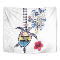 Hawaiian and Japanese Together Tapestry Japanese Culture and Turtle Kakau Tattoo White Color LT03 - Polynesian Pride
