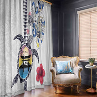 Hawaiian and Japanese Together Window Curtain Japanese Culture and Turtle Kakau Tattoo White Color LT03 - Polynesian Pride