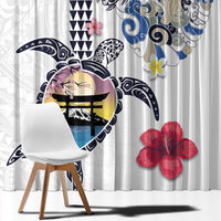 Hawaiian and Japanese Together Window Curtain Japanese Culture and Turtle Kakau Tattoo White Color LT03 - Polynesian Pride