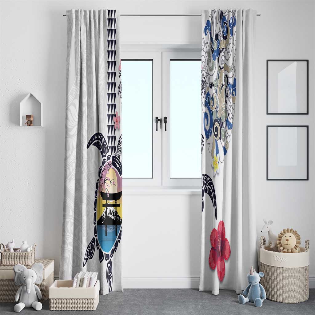 Hawaiian and Japanese Together Window Curtain Japanese Culture and Turtle Kakau Tattoo White Color LT03 - Polynesian Pride
