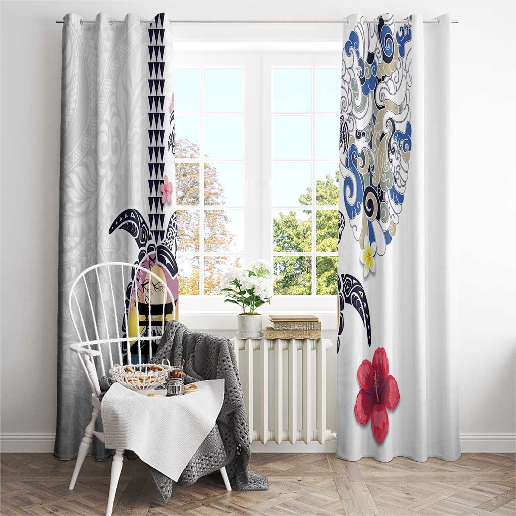 Hawaiian and Japanese Together Window Curtain Japanese Culture and Turtle Kakau Tattoo White Color LT03 - Polynesian Pride