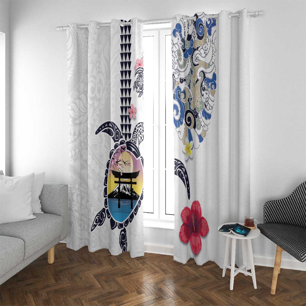 Hawaiian and Japanese Together Window Curtain Japanese Culture and Turtle Kakau Tattoo White Color LT03 With Grommets White - Polynesian Pride