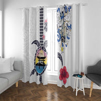 Hawaiian and Japanese Together Window Curtain Japanese Culture and Turtle Kakau Tattoo White Color LT03 With Grommets White - Polynesian Pride