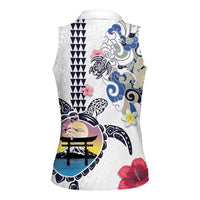 Hawaiian and Japanese Together Women Sleeveless Polo Shirt Japanese Culture and Turtle Kakau Tattoo White Color LT03 - Polynesian Pride