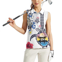 Hawaiian and Japanese Together Women Sleeveless Polo Shirt Japanese Culture and Turtle Kakau Tattoo White Color LT03 - Polynesian Pride