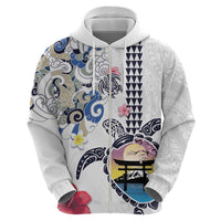 Hawaiian and Japanese Together Zip Hoodie Japanese Culture and Turtle Kakau Tattoo White Color LT03 - Polynesian Pride