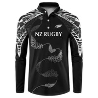 New Zealand Rugby Custom Button Sweatshirt Aotearoa Armour Blacks Silver Ferns - Polynesian Pride