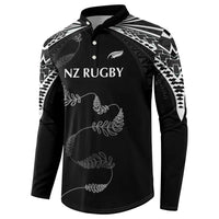 New Zealand Rugby Custom Button Sweatshirt Aotearoa Armour Blacks Silver Ferns - Polynesian Pride