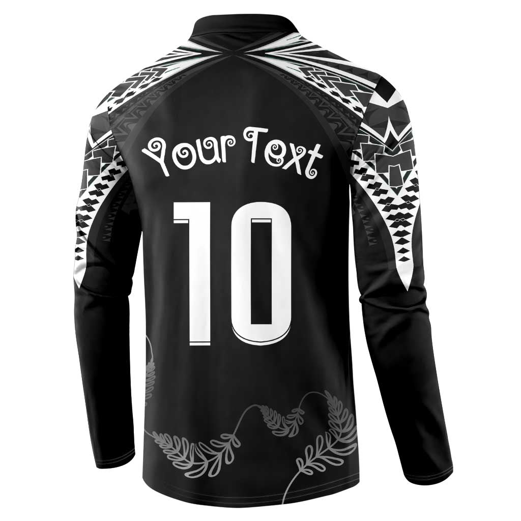 New Zealand Rugby Custom Button Sweatshirt Aotearoa Armour Blacks Silver Ferns - Polynesian Pride