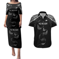 New Zealand Rugby Custom Couples Matching Puletasi and Hawaiian Shirt Aotearoa Armour Blacks Silver Ferns LT03 Black - Polynesian Pride