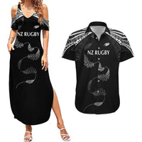 New Zealand Rugby Custom Couples Matching Summer Maxi Dress and Hawaiian Shirt Aotearoa Armour Blacks Silver Ferns LT03 Black - Polynesian Pride