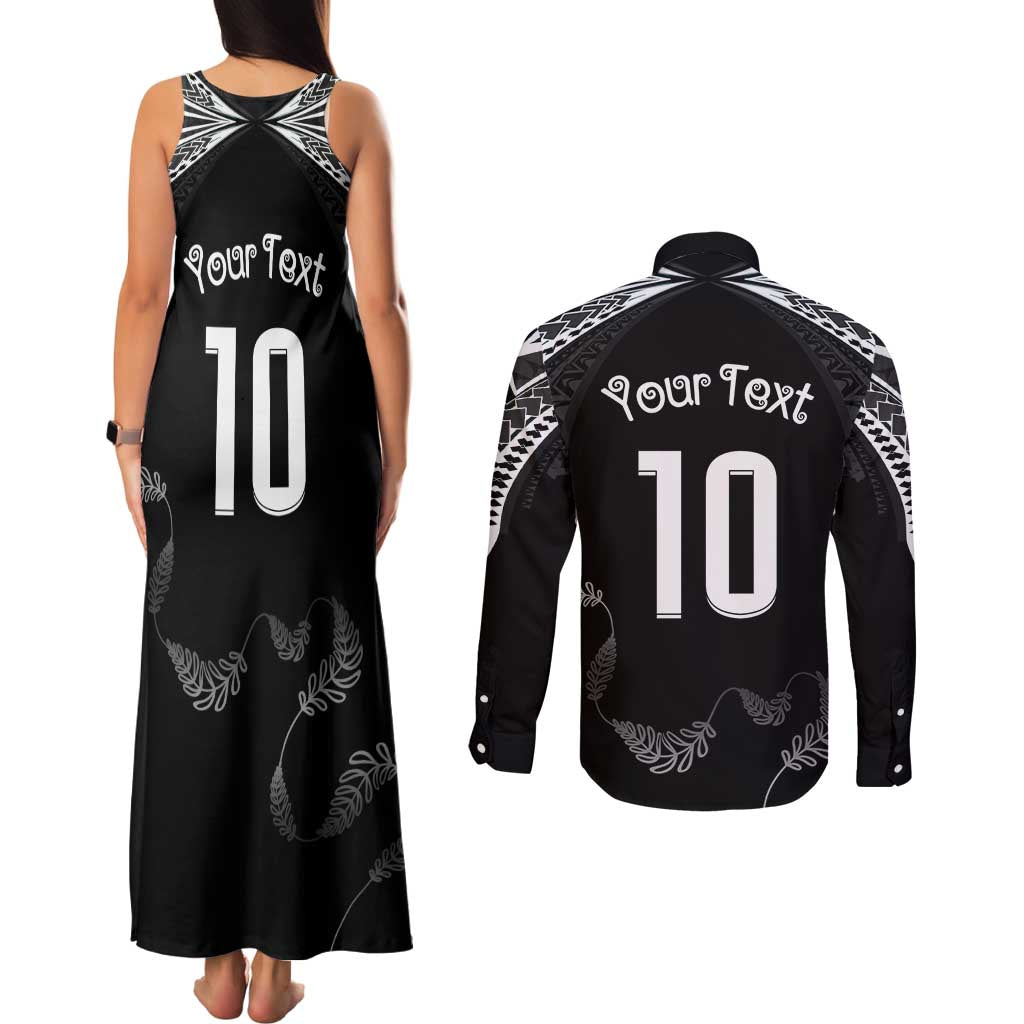 New Zealand Rugby Custom Couples Matching Tank Maxi Dress and Long Sleeve Button Shirt Aotearoa Armour Blacks Silver Ferns LT03 - Polynesian Pride