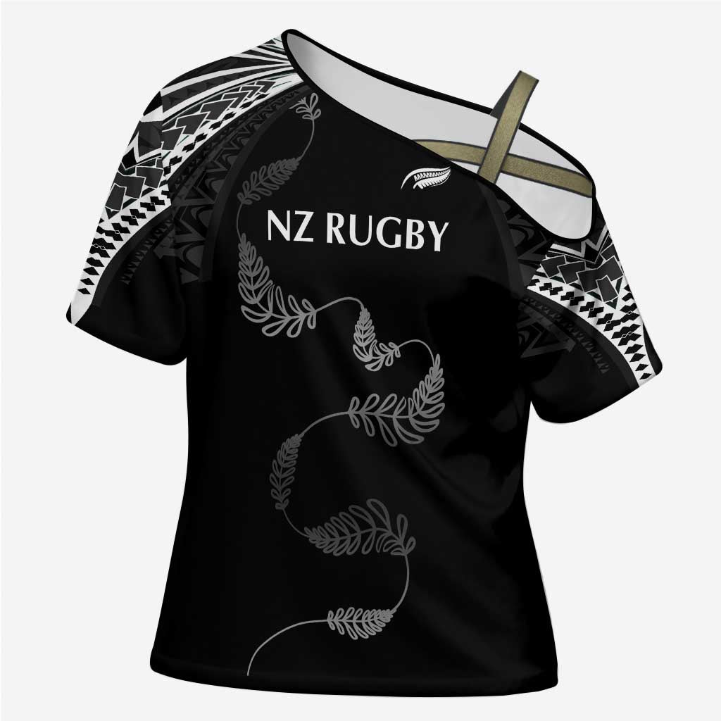 New Zealand Rugby Custom Cross Shoulder Shirt Aotearoa Armour Blacks Silver Ferns - Polynesian Pride