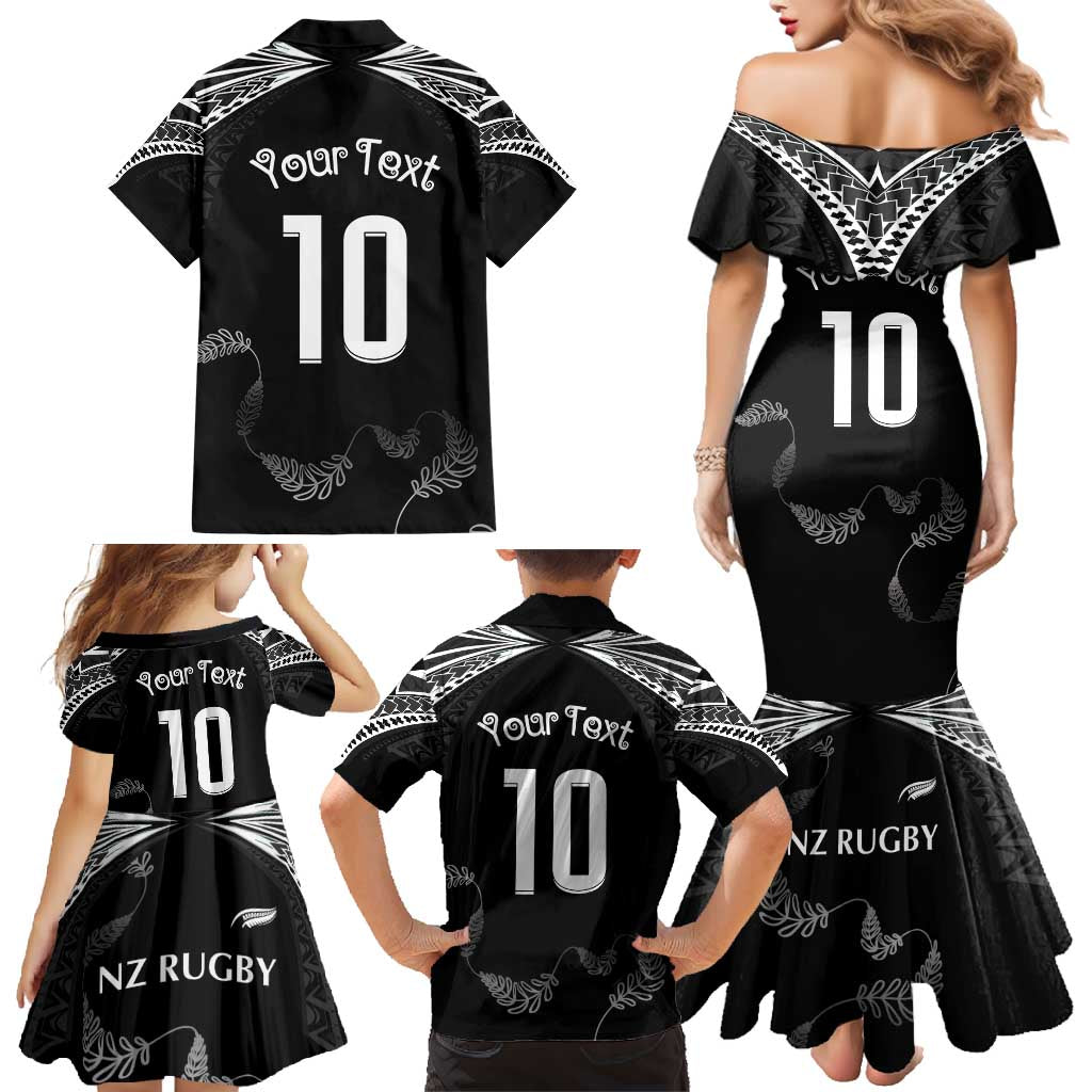 New Zealand Rugby Custom Family Matching Mermaid Dress and Hawaiian Shirt Aotearoa Armour Blacks Silver Ferns LT03 - Polynesian Pride