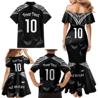New Zealand Rugby Custom Family Matching Mermaid Dress and Hawaiian Shirt Aotearoa Armour Blacks Silver Ferns LT03 - Polynesian Pride