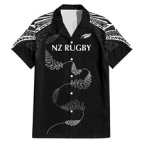 New Zealand Rugby Custom Family Matching Mermaid Dress and Hawaiian Shirt Aotearoa Armour Blacks Silver Ferns LT03 Dad's Shirt - Short Sleeve Black - Polynesian Pride