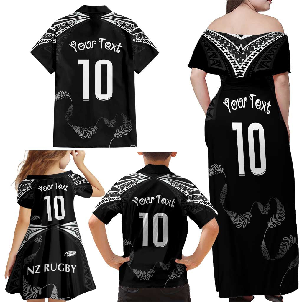 New Zealand Rugby Custom Family Matching Off Shoulder Maxi Dress and Hawaiian Shirt Aotearoa Armour Blacks Silver Ferns LT03 - Polynesian Pride