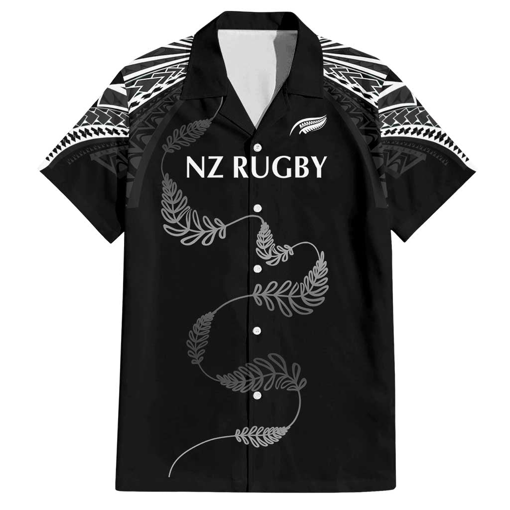New Zealand Rugby Custom Family Matching Off Shoulder Maxi Dress and Hawaiian Shirt Aotearoa Armour Blacks Silver Ferns LT03 Dad's Shirt - Short Sleeve Black - Polynesian Pride