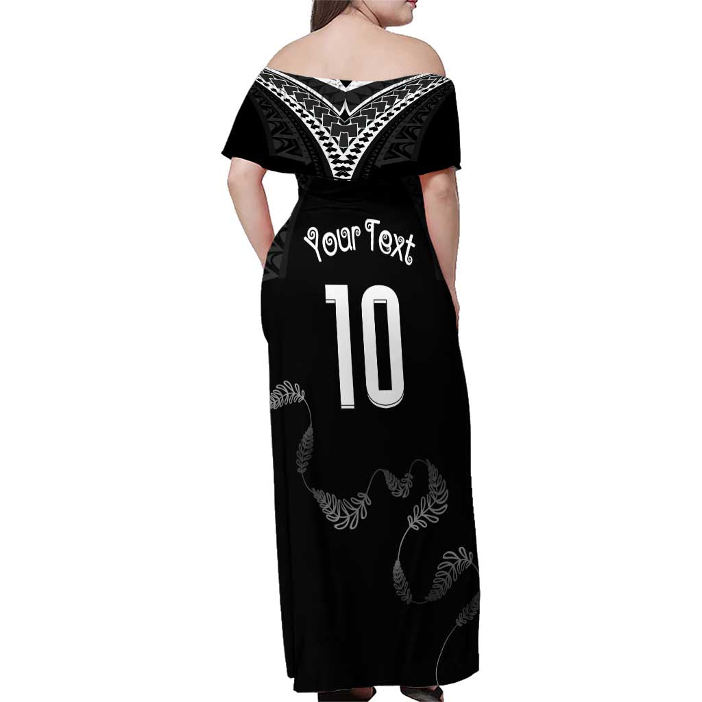 New Zealand Rugby Custom Family Matching Off Shoulder Maxi Dress and Hawaiian Shirt Aotearoa Armour Blacks Silver Ferns LT03 - Polynesian Pride