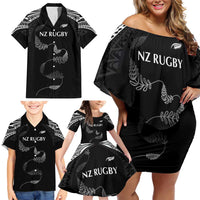 New Zealand Rugby Custom Family Matching Off Shoulder Short Dress and Hawaiian Shirt Aotearoa Armour Blacks Silver Ferns LT03 - Polynesian Pride