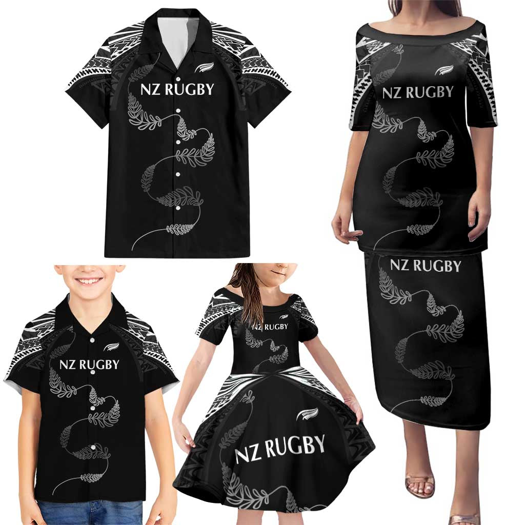 New Zealand Rugby Custom Family Matching Puletasi and Hawaiian Shirt Aotearoa Armour Blacks Silver Ferns LT03 - Polynesian Pride