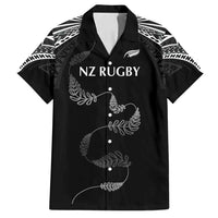 New Zealand Rugby Custom Family Matching Puletasi and Hawaiian Shirt Aotearoa Armour Blacks Silver Ferns LT03 Dad's Shirt - Short Sleeve Black - Polynesian Pride