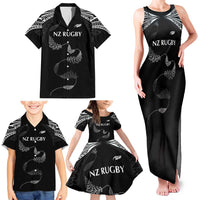New Zealand Rugby Custom Family Matching Tank Maxi Dress and Hawaiian Shirt Aotearoa Armour Blacks Silver Ferns LT03 - Polynesian Pride