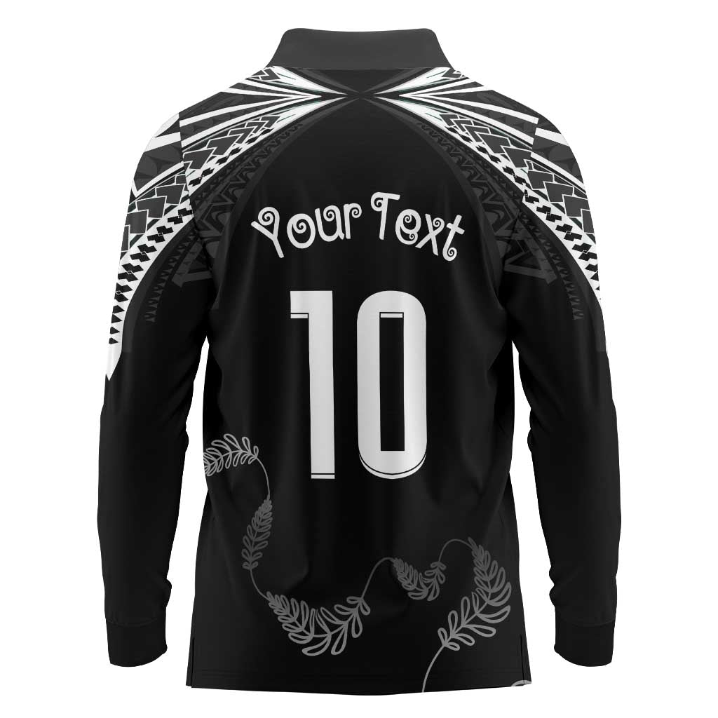 New Zealand Rugby Custom Long Sleeve Polo Shirt Aotearoa Armour Blacks Silver Ferns LT03 - Polynesian Pride