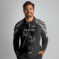 New Zealand Rugby Custom Long Sleeve Polo Shirt Aotearoa Armour Blacks Silver Ferns LT03 - Polynesian Pride
