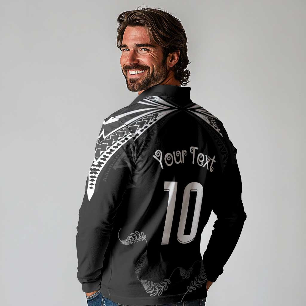 New Zealand Rugby Custom Long Sleeve Polo Shirt Aotearoa Armour Blacks Silver Ferns LT03 - Polynesian Pride