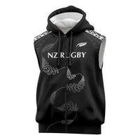 New Zealand Rugby Custom Sleeveless Zip Hoodie Aotearoa Armour Blacks Silver Ferns LT03 Black - Polynesian Pride