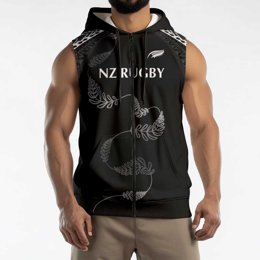 New Zealand Rugby Custom Sleeveless Zip Hoodie Aotearoa Armour Blacks Silver Ferns LT03 - Polynesian Pride
