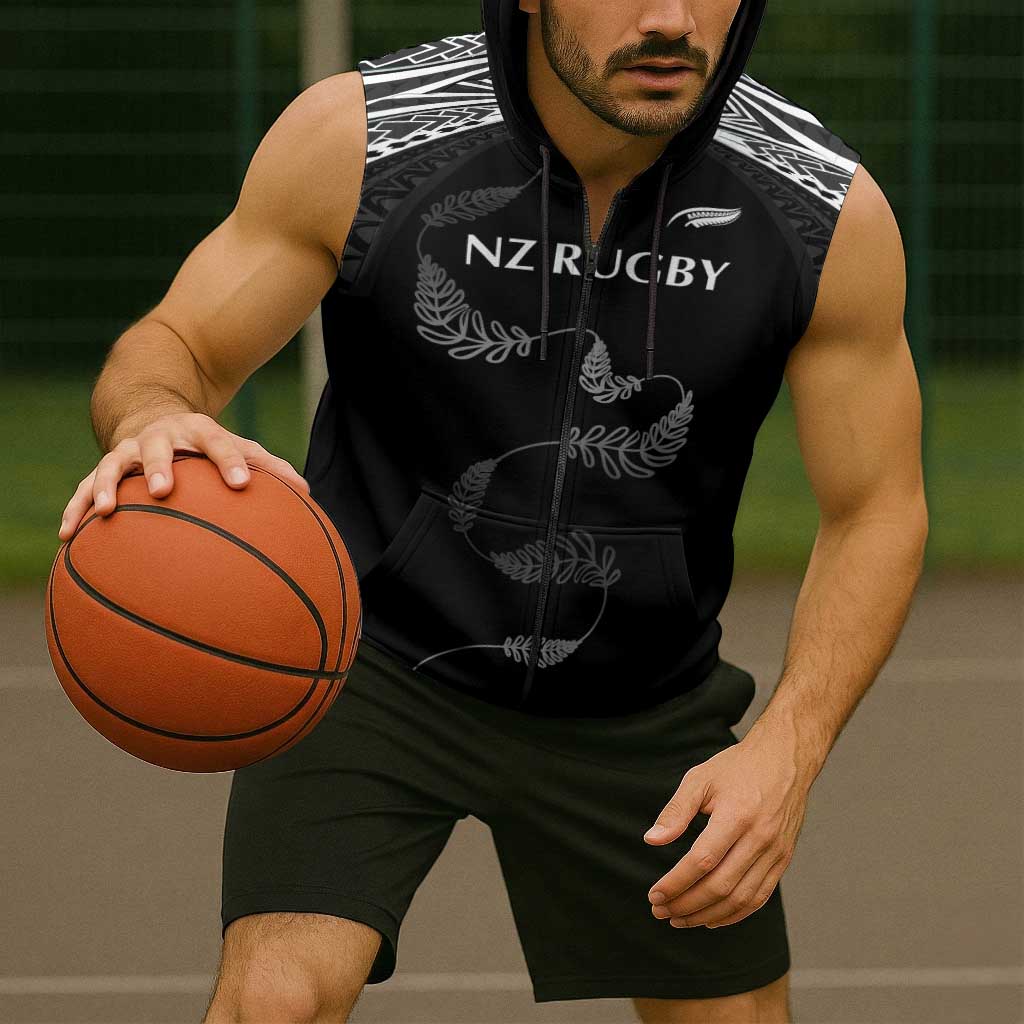 New Zealand Rugby Custom Sleeveless Zip Hoodie Aotearoa Armour Blacks Silver Ferns LT03 - Polynesian Pride