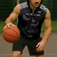 New Zealand Rugby Custom Sleeveless Zip Hoodie Aotearoa Armour Blacks Silver Ferns LT03 - Polynesian Pride
